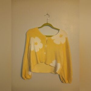 SHEIN Tween Girl Floral Pattern Lantern Sleeve Cardigan